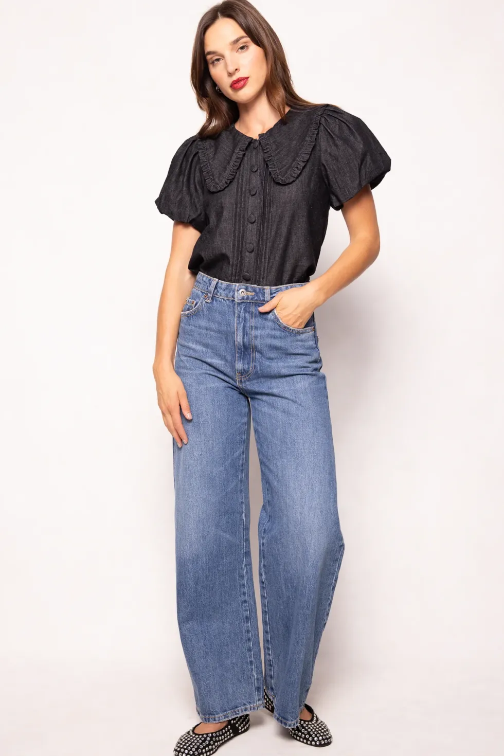 Andrea Blouse in Black Denim