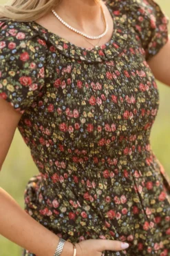 Annalise Dress in Obsidian Vintage Poppies