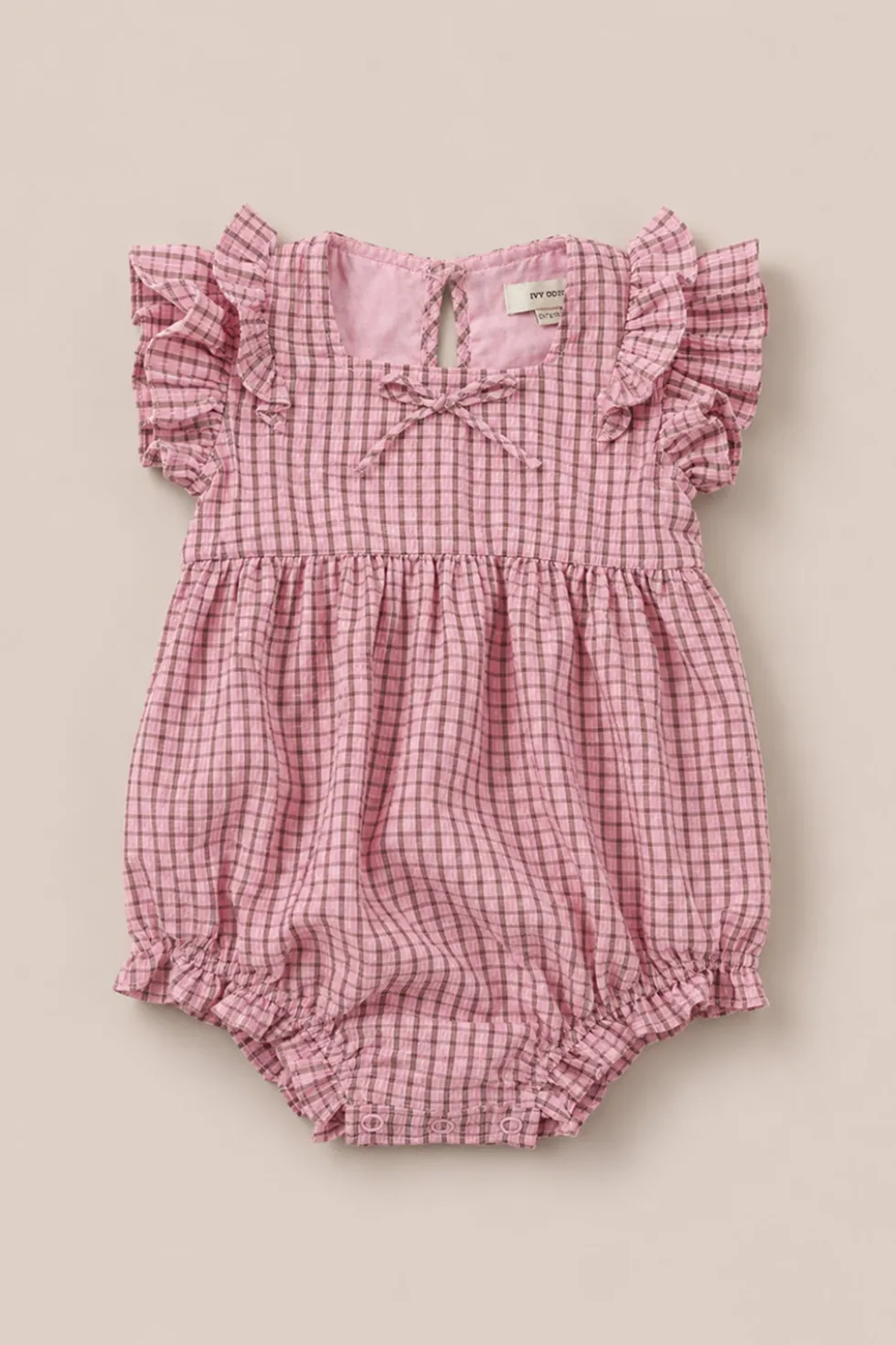 Baby Ana Romper in Pink & Brown Gingham