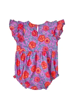 Baby Hattie Romper in Thistle Flower Poppy Woodblock