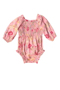 Baby Madeline Romper in Pink Vintage Poppies