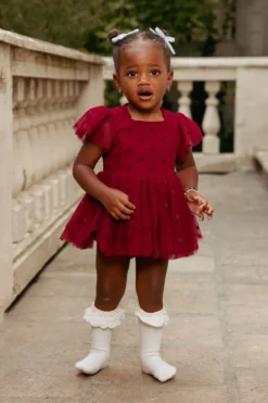 Baby Solange Dress Set in Burgundy Tulle