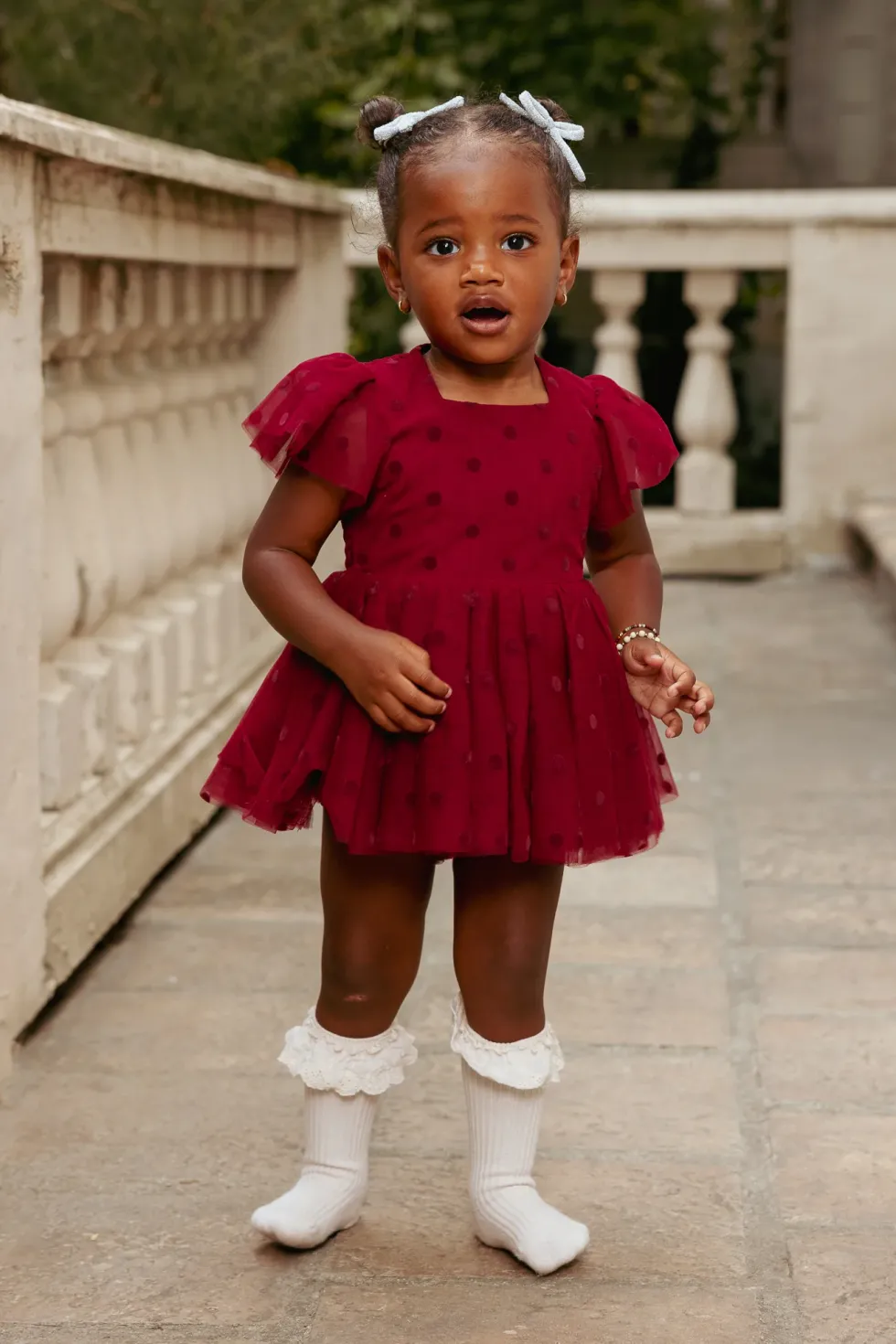 Baby Solange Dress Set in Burgundy Tulle