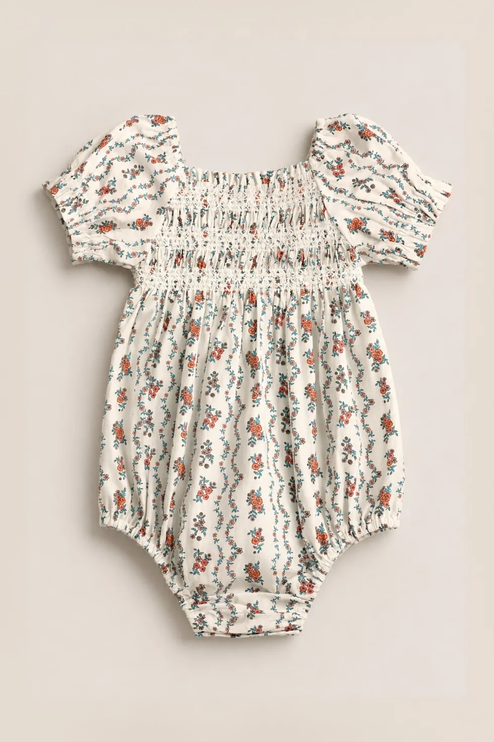 Baby Sunday Best Romper in Linear Poppy Woodblock