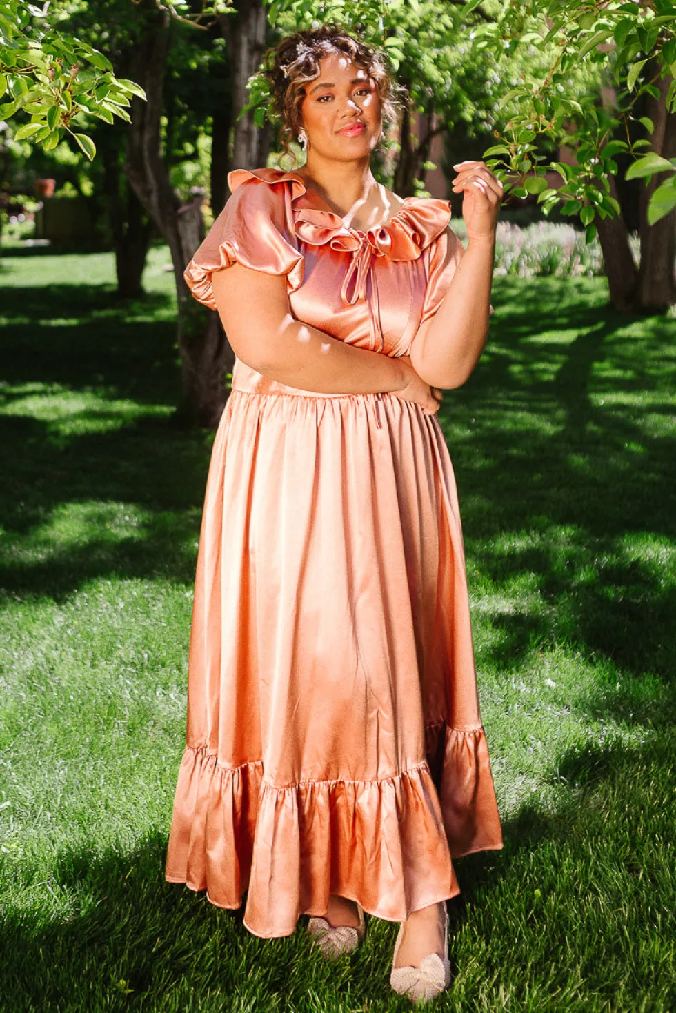 Billie Dress in Apricot Crush Satin