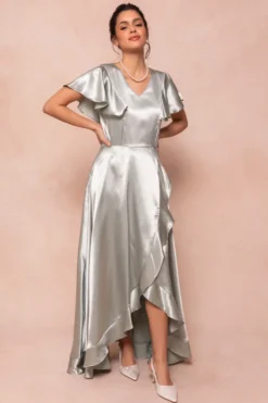 Callie Dress in Sage Satin