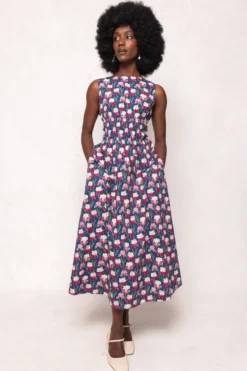 Carly Dress in Navy Pressed Petals