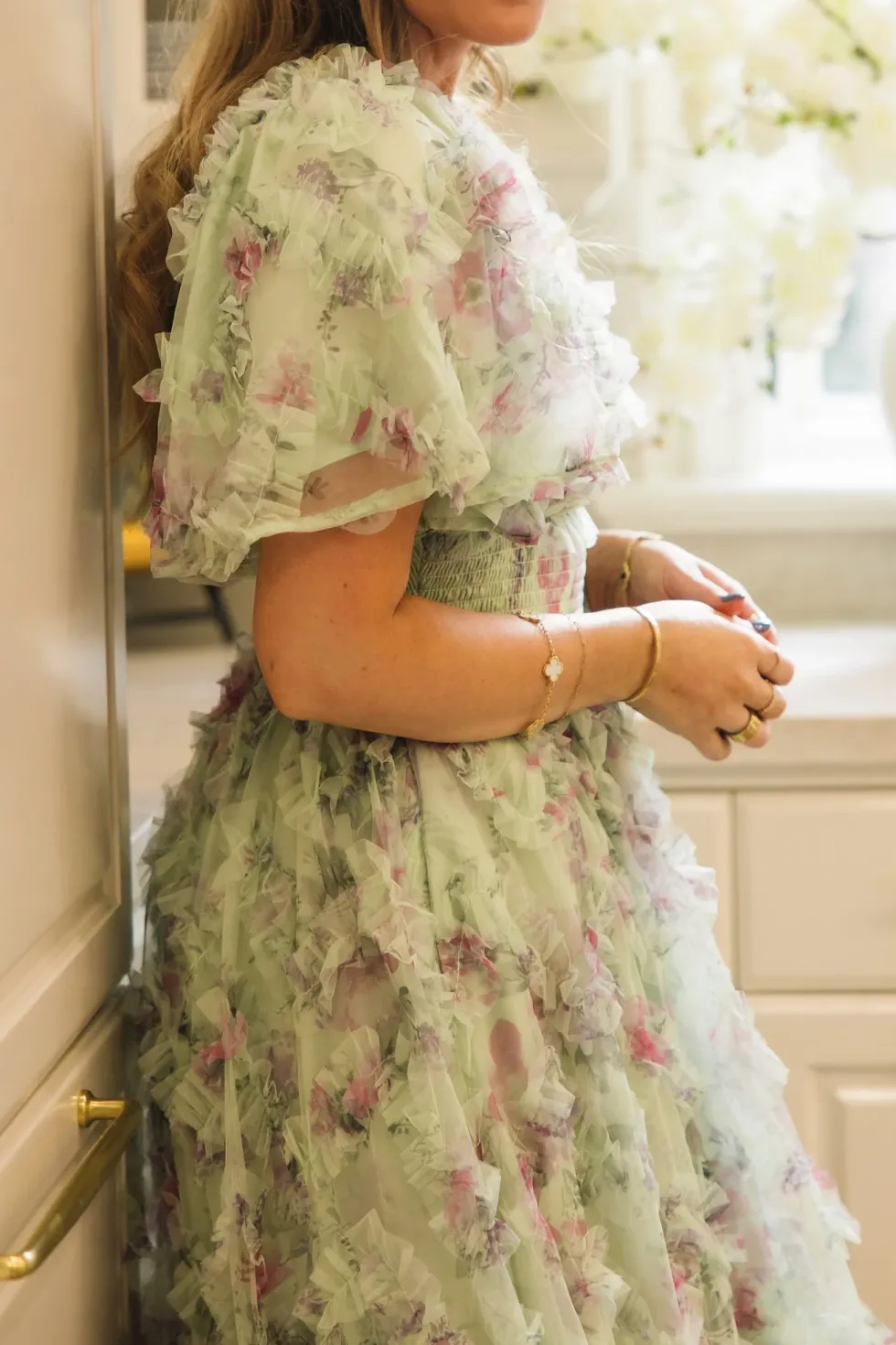 Florentina Dress in Pistachio Aquarelle Fleur