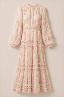 Geneva Dress in Banana Creme Aquarelle Fleur