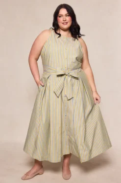 Glen Dress in Green Stripe