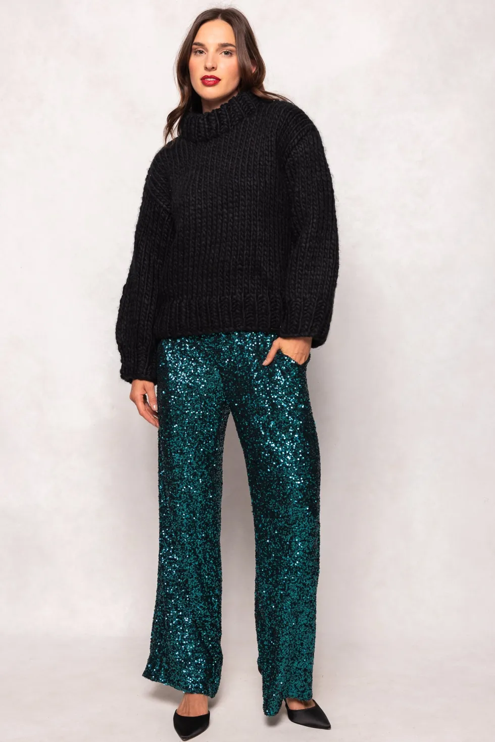 Gloria Pants in Emerald Sequin