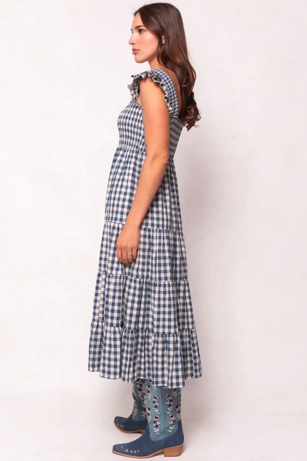 Hailey Dress in Indigo Gingham