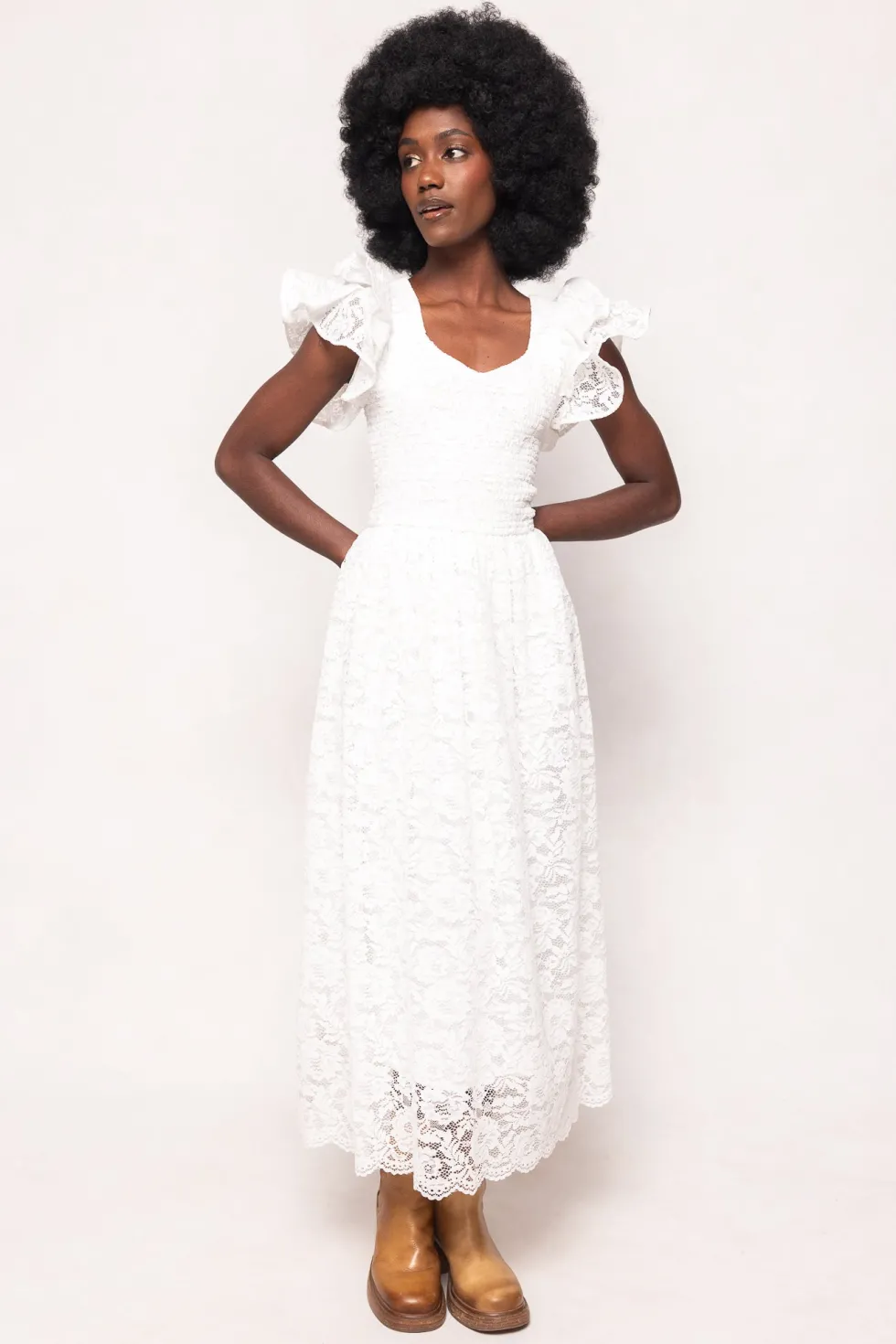 Hattie Dress in White Lace