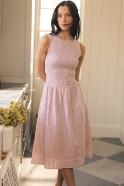 Karla Dress in Pink Striped Gingham