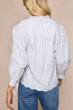 Leticia Top in White & Blue Stripe
