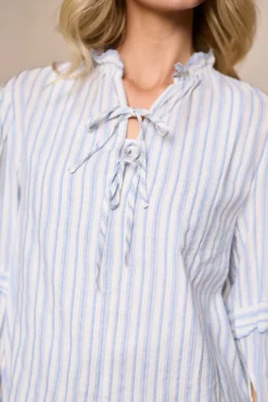 Leticia Top in White & Blue Stripe