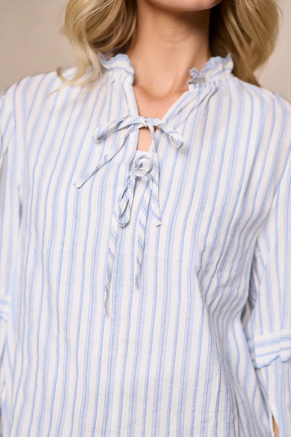Leticia Top in White & Blue Stripe