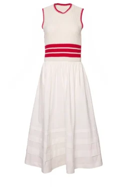 Lisbon Dress in Ivory & Firework Red