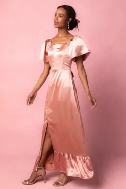 Maddie Dress in Apricot Crush Satin