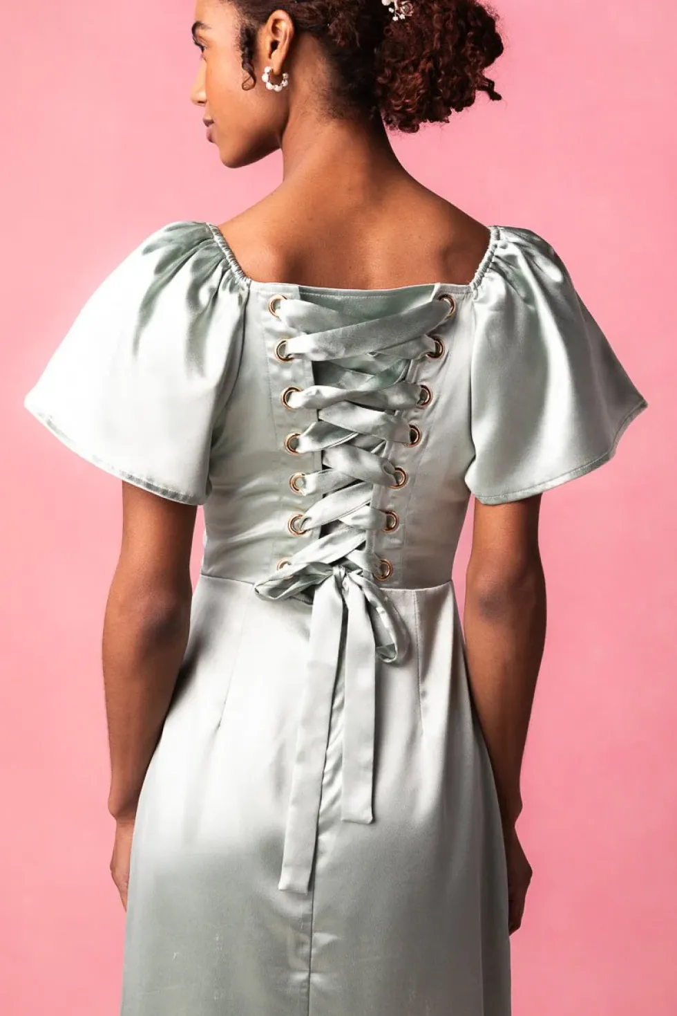 Maddie Dress in Sage Satin