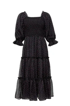 Madeline Dress in Black Ditsy Floral
