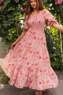 Madeline Maxi Dress in Pink Vintage Poppies