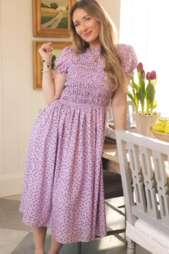 Marcell Dress in Purple Polka Dot