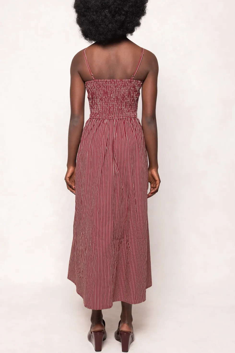 Maxwell Dress in Burgundy Pinstripe