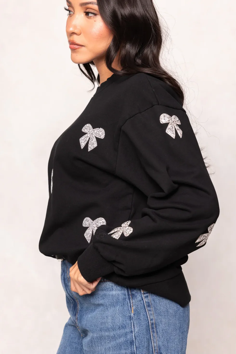 Micah Crew Neck Sweatshirt in Black & Bows
