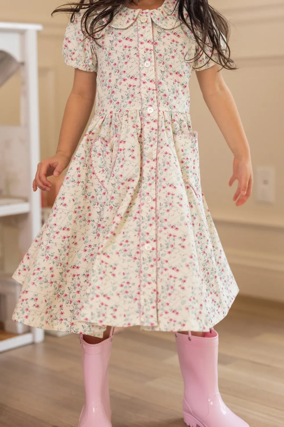 Mini Alayna Play Dress in Ivory Pansy Trellis