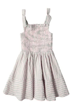 Mini Bluebell Dress in Green & Pink Pinstripe