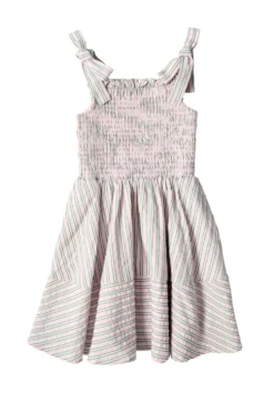Mini Bluebell Dress in Green & Pink Pinstripe