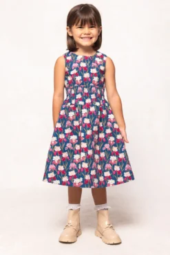Mini Carly Dress in Navy Pressed Petals
