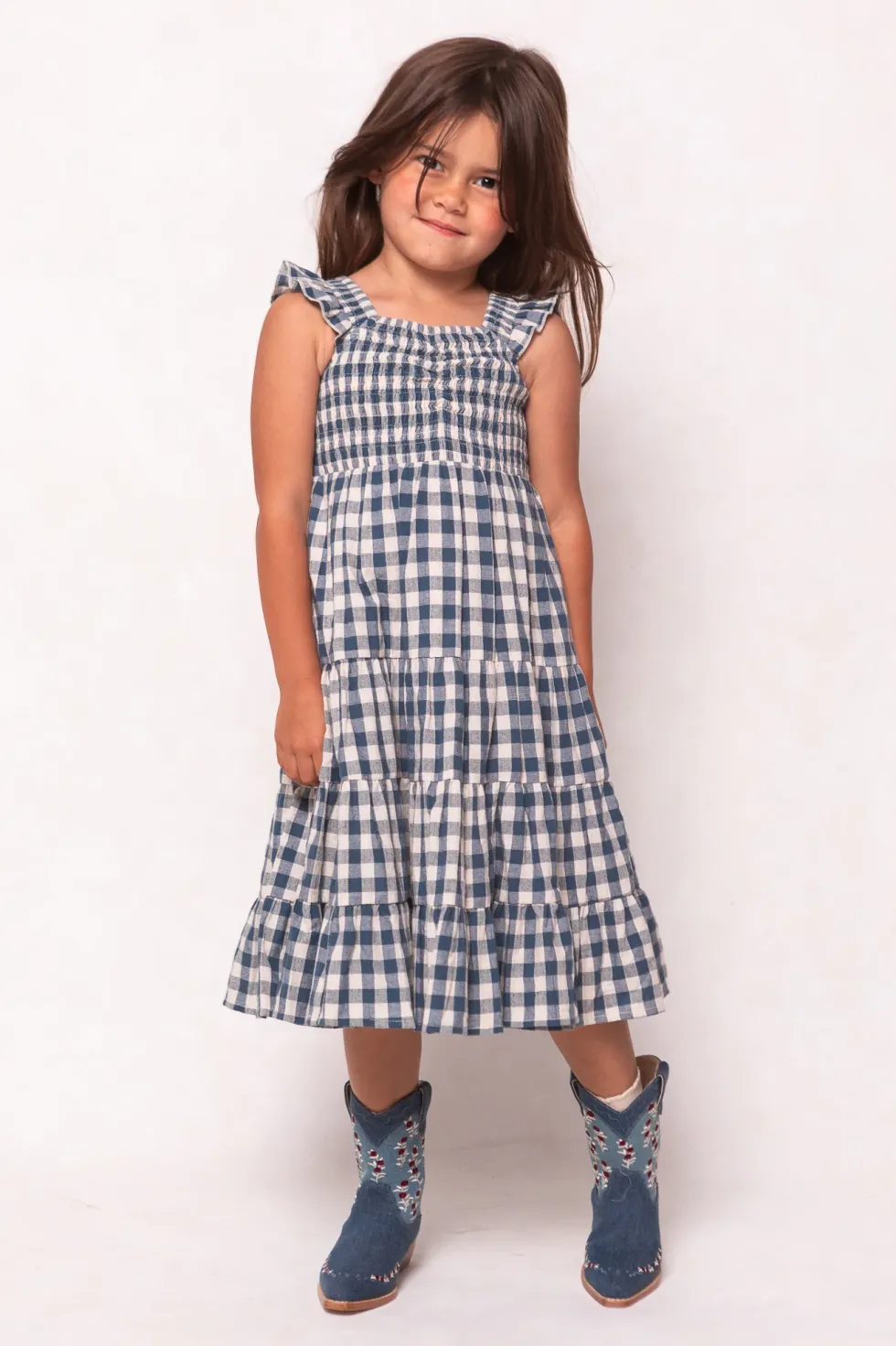 Mini Hailey Dress in Indigo Gingham