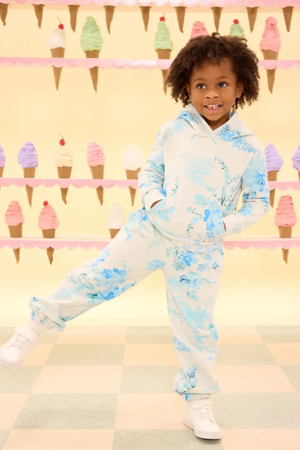 Mini Kian Jogger Sweatpants in Blue Aquarelle Fleur