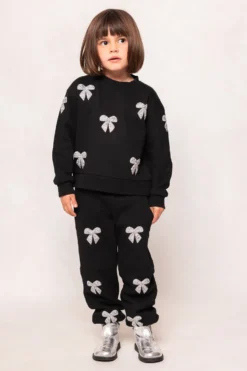 Mini Micah Crew Neck Sweatshirt in Black & Bows