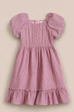 Mini Monica Dress in Pink & Brown Gingham