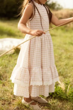 Mini Presley Sleeveless Dress in Cream Gingham