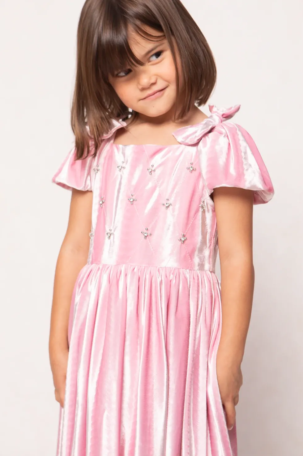Mini Tiara Dress in Pink Velvet