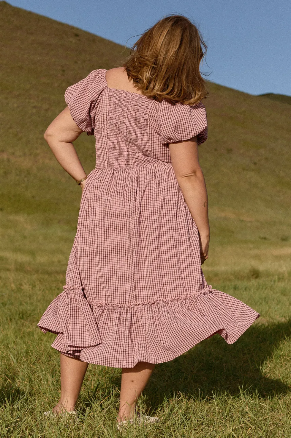 Monica Dress in Pink & Brown Gingham