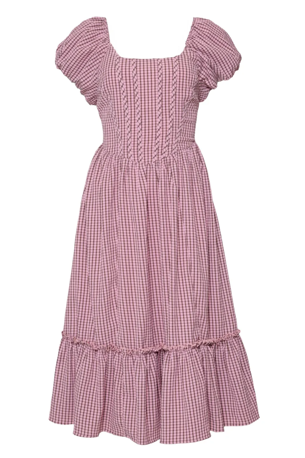 Monica Dress in Pink & Brown Gingham