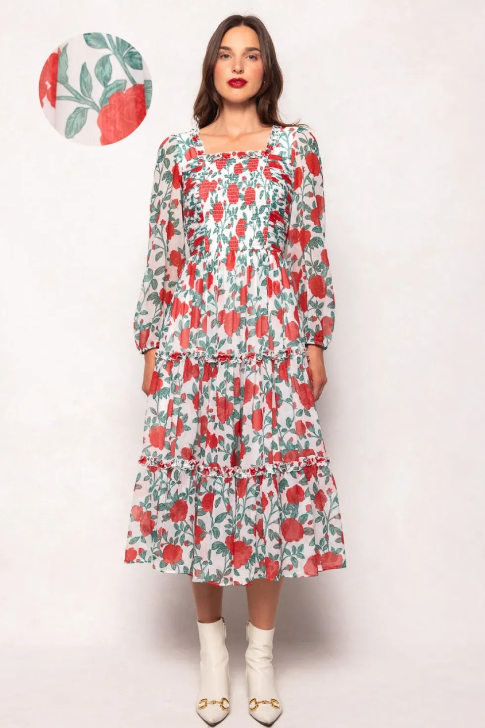 Selena Dress in Red Roses