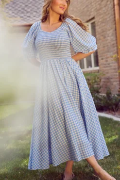 Teagan Dress in Blue Gingham