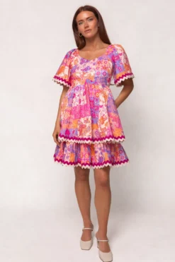 Tessa Dress in Pink Floral Tile