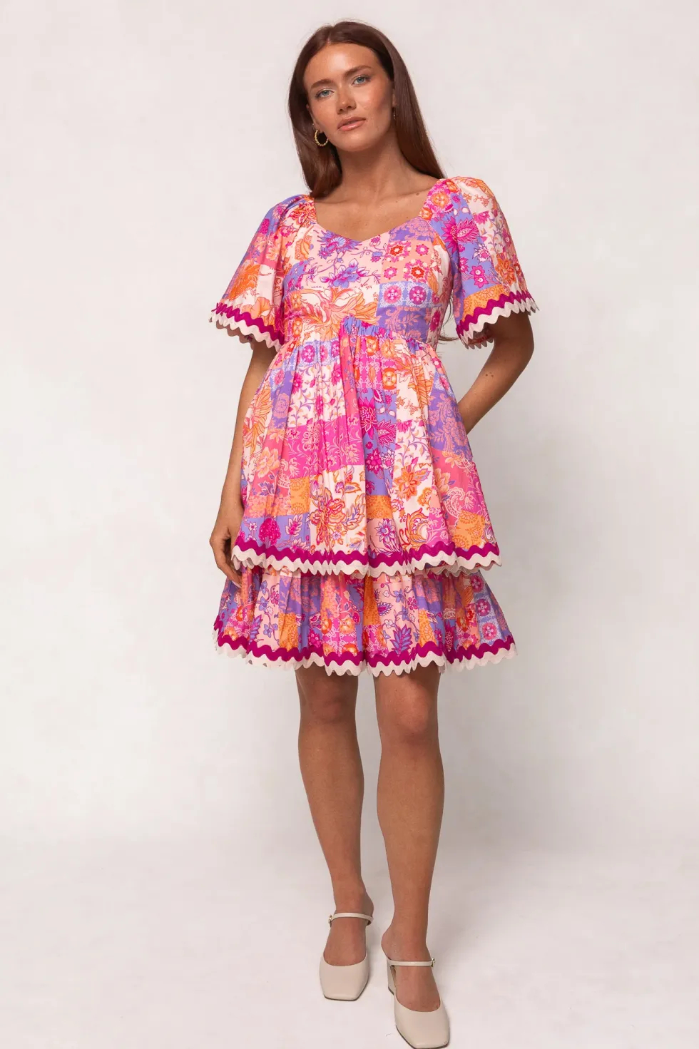 Tessa Dress in Pink Floral Tile