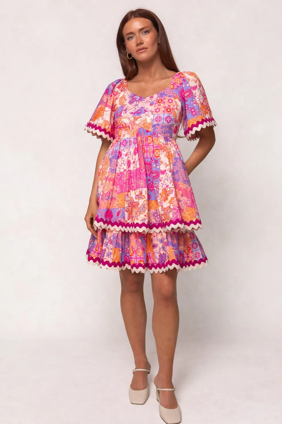 Tessa Dress in Pink Floral Tile