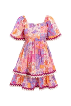 Tessa Dress in Pink Floral Tile