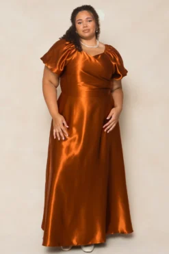 Tessie Dress in Amber Satin