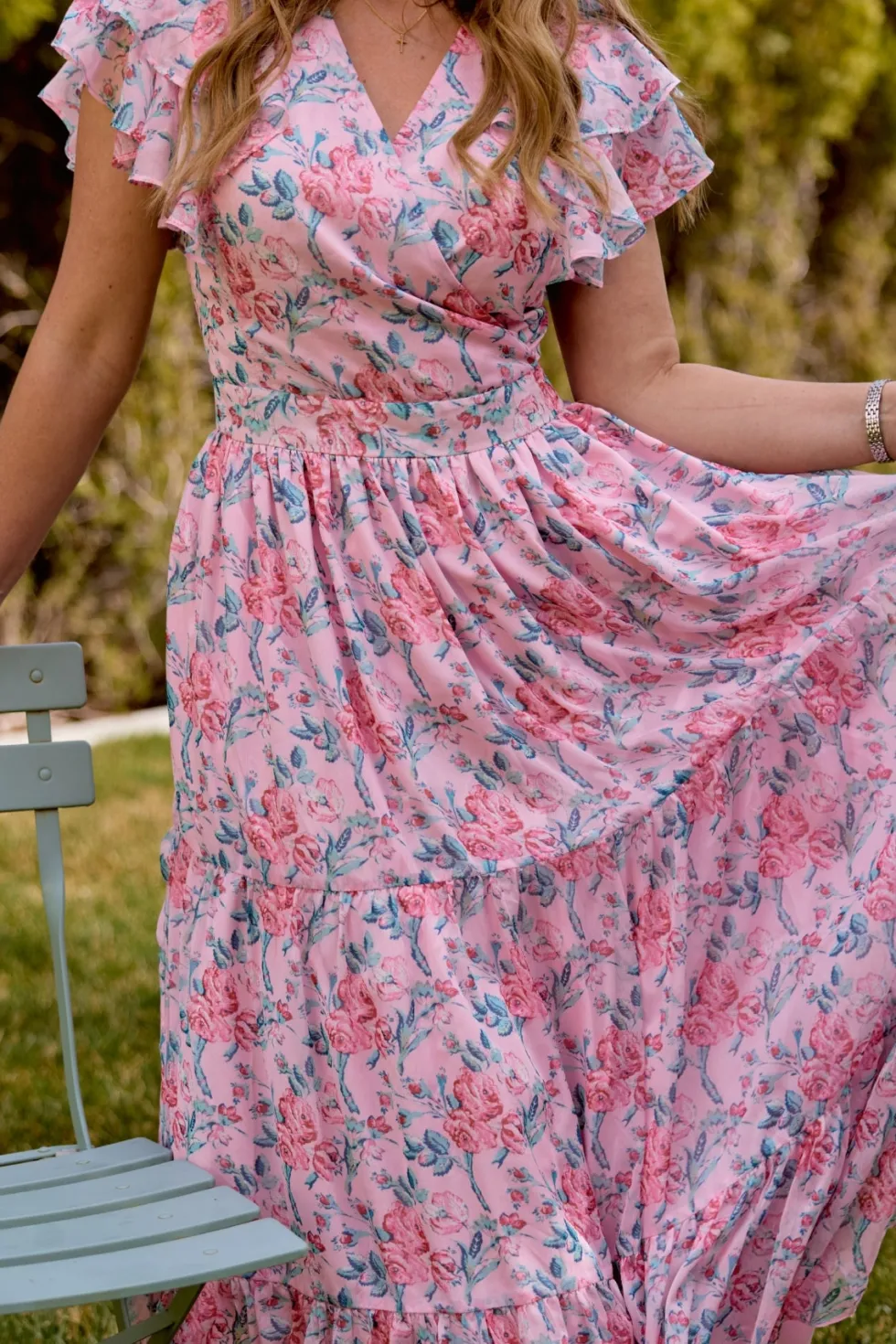 Trixie Dress in Pink Sketched Flower Chiffon