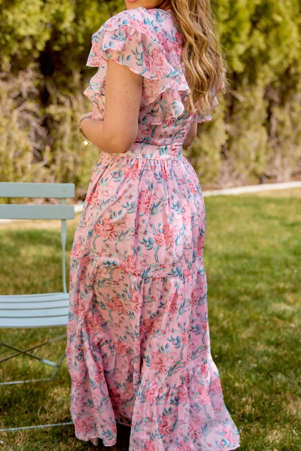 Trixie Dress in Pink Sketched Flower Chiffon